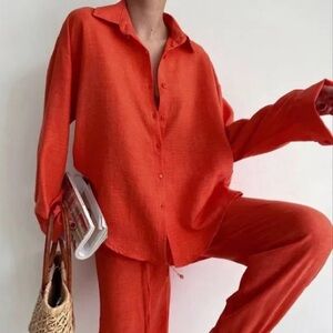 Coldwater Creek, size 2X, 100% cotton knit button up orange sweater, over sized